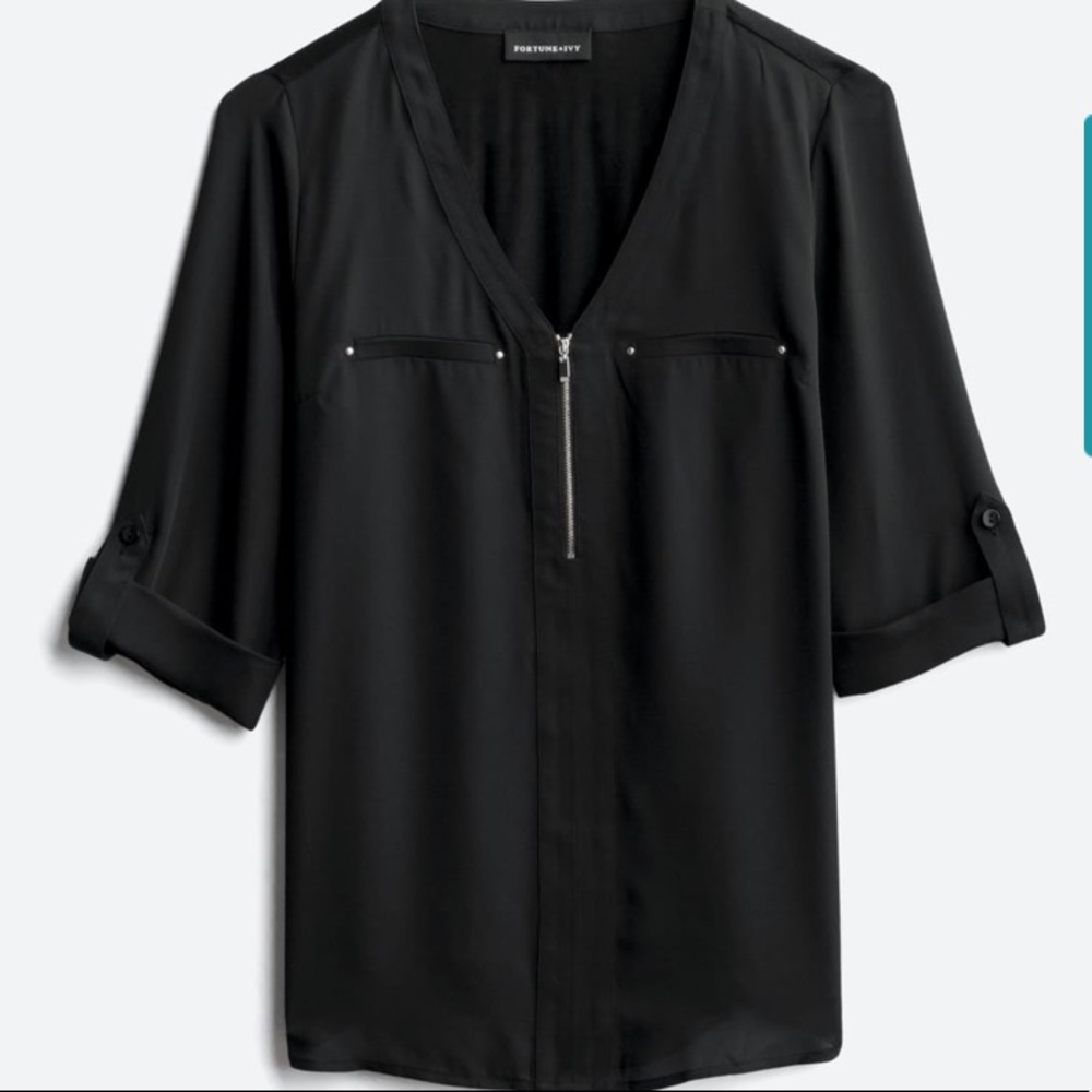 Fortune + Ivy Rebekah Zipper Detail Mixed Material Blouse from SF with tags on!